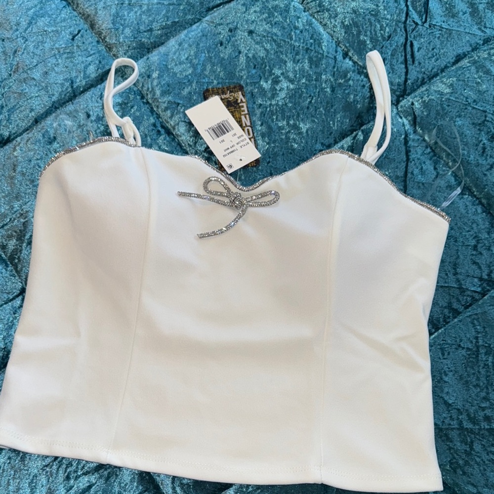 Honey Sparkle  White Crop Tie Front Camisole